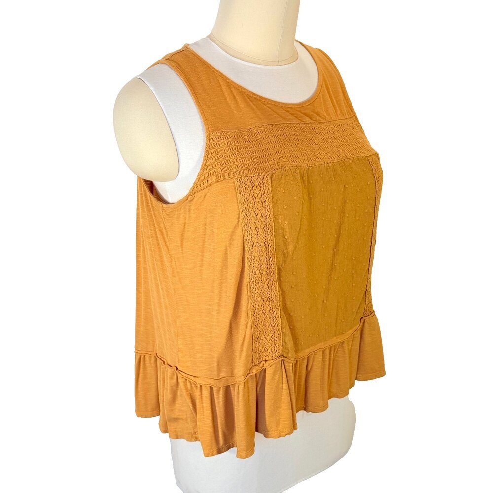 Knox Rose Tank Top Women's XXL Mustard Yellow Boho Swiss Dot Ruffle Hem - Picture 3 of 10